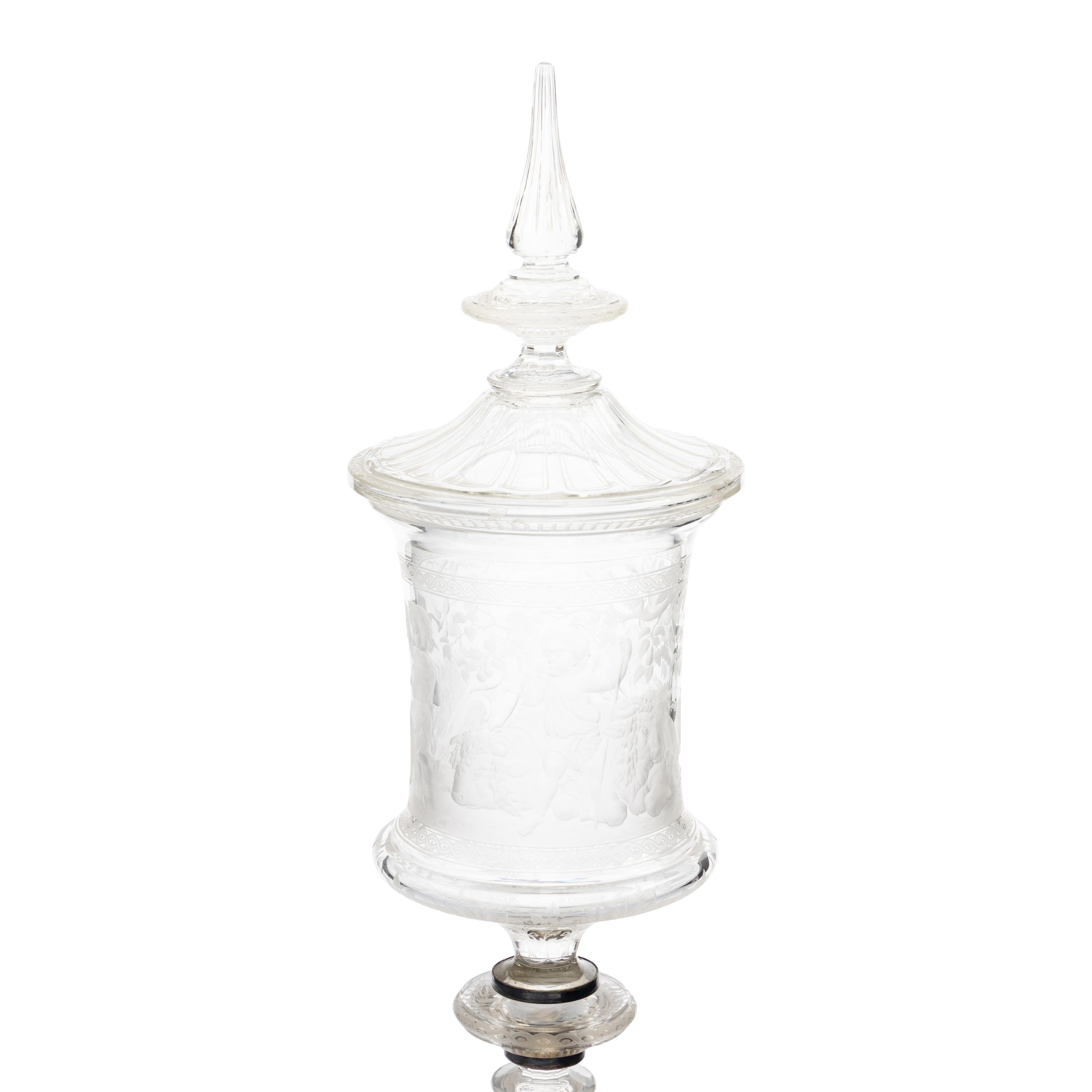 A Bohemian Tiefschnitt Glass Goblet and Cover