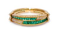 An 18 Karat Yellow Gold, Emerald and Diamond Cuff Bracelet, Harry Winston, 49.50 dwts.