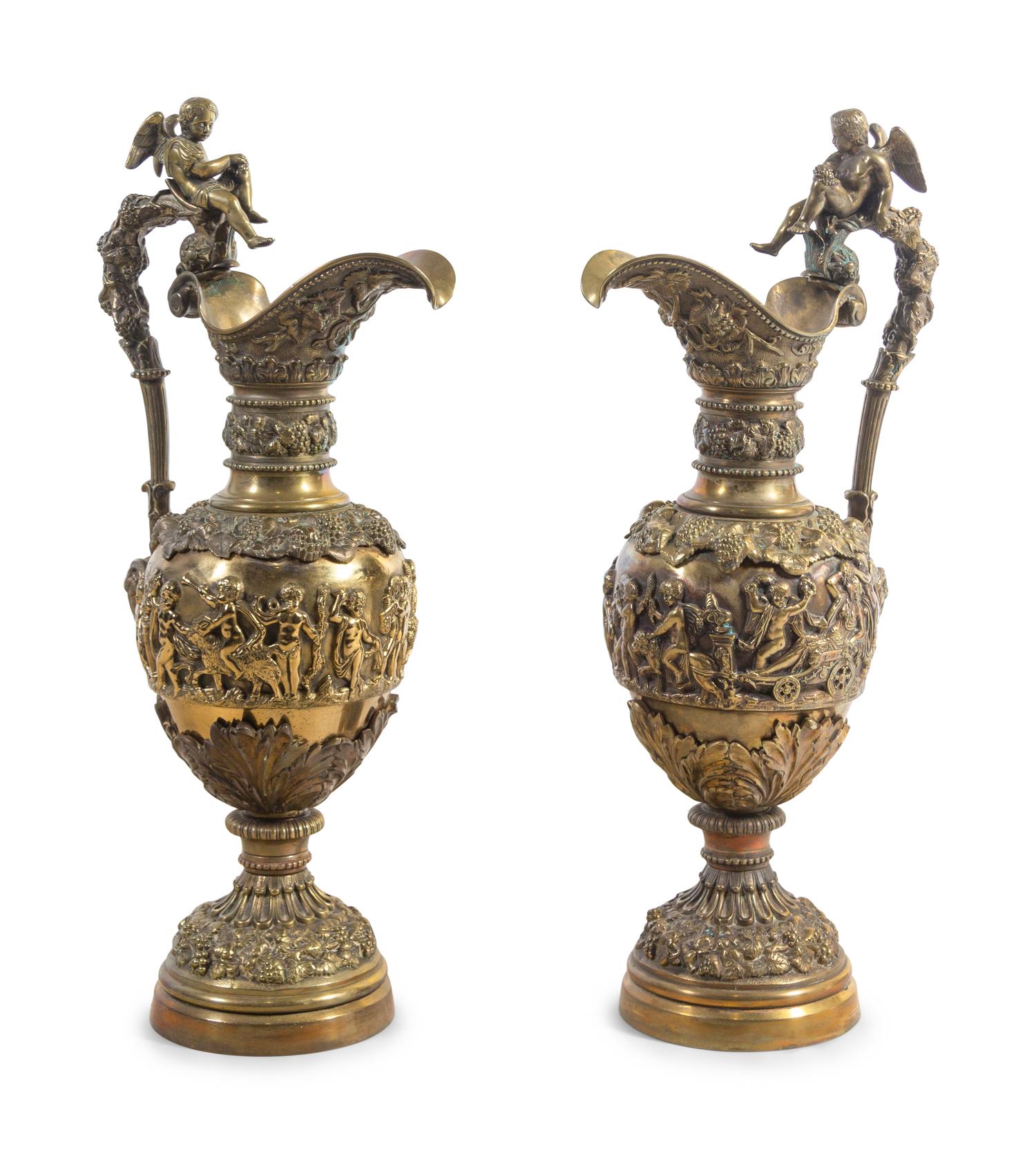 A Pair of Neoclassical Brass Ewers