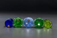 Five Green and Cobalt 'Mary Gregory' Glass Barber Bottles