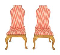 A Pair of Queen Anne Style Carved Giltwood Side Chairs