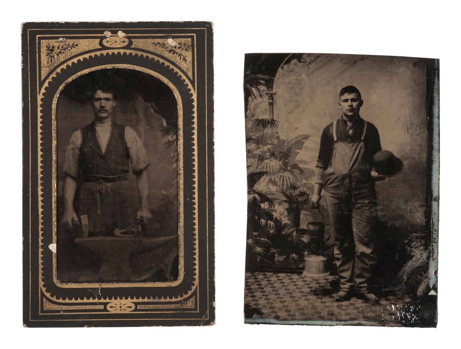 [EARLY PHOTOGRAPHY -- OCCUPATIONAL]. 4 ambrotypes and tintypes, incl. an ambrotype with a sculptor.
