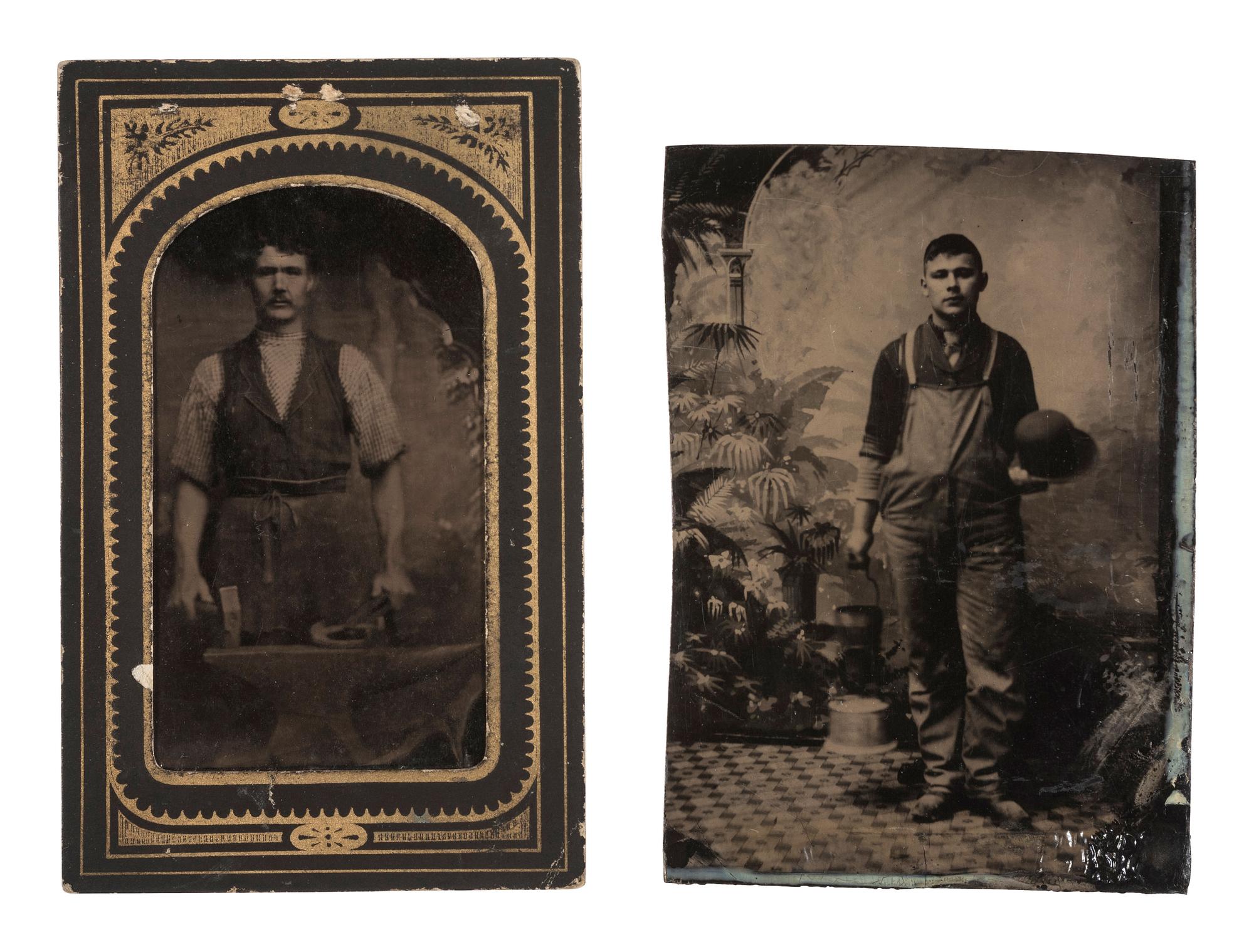 [EARLY PHOTOGRAPHY -- OCCUPATIONAL]. 4 ambrotypes and tintypes, incl. an ambrotype with a sculptor.