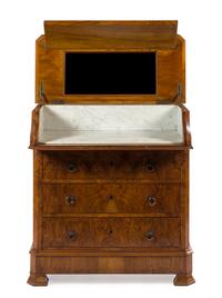 A Biedermeier Style Burl Walnut Wash Stand Height 39 x width 34 /2 x depth 20 inches (closed). — LATE 19TH CENTURY