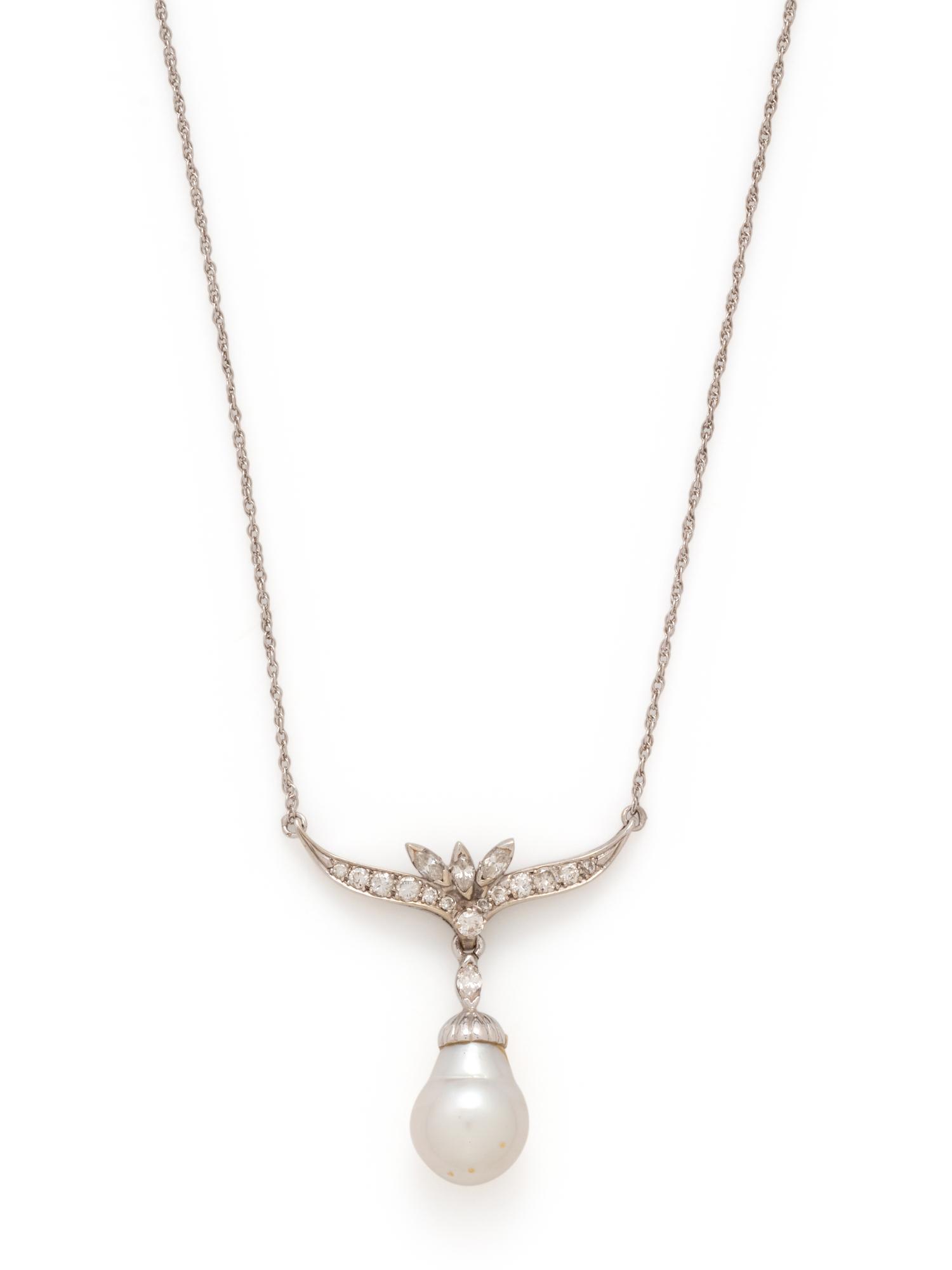 CULTURED BAROQUE PEARL AND DIAMOND NECKLACE