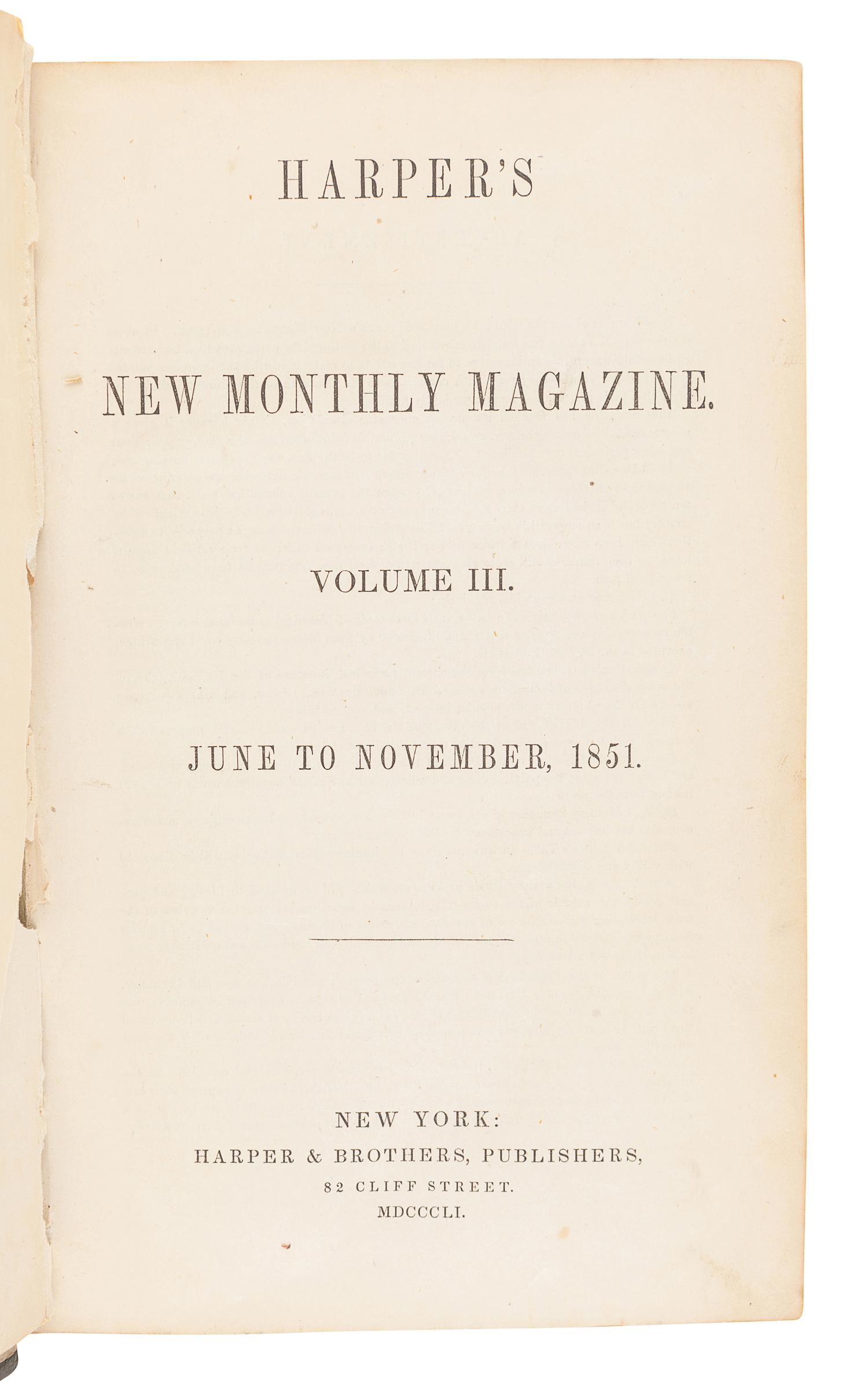 MELVILLE, Herman (1819-1891). The Piazza Tales. New York: Dix & Edwards, 1856.