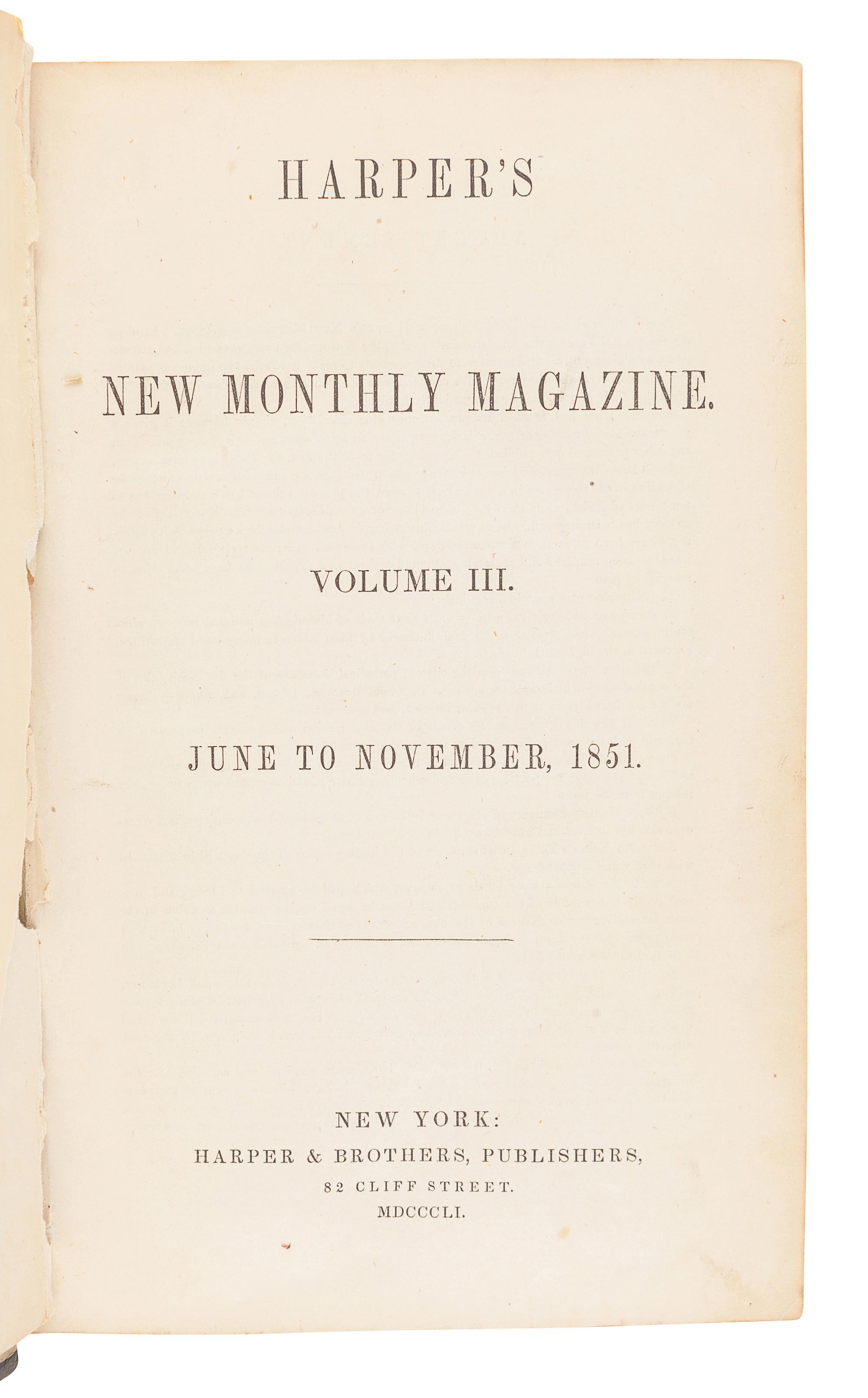 MELVILLE, Herman (1819-1891). The Piazza Tales. New York: Dix & Edwards, 1856.