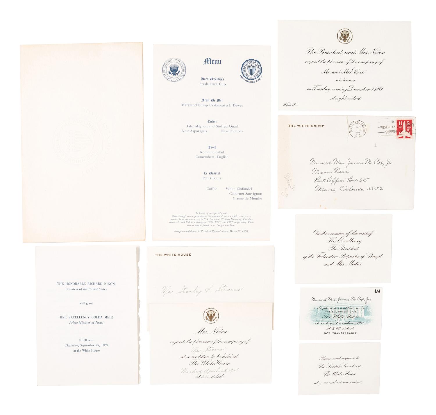 [NIXON, Richard M. (1913-1994)]. Programs, invitations, pennants, and limited edition handkerchief from Nixon's 1969 and 1973 inaugurations, comprising: