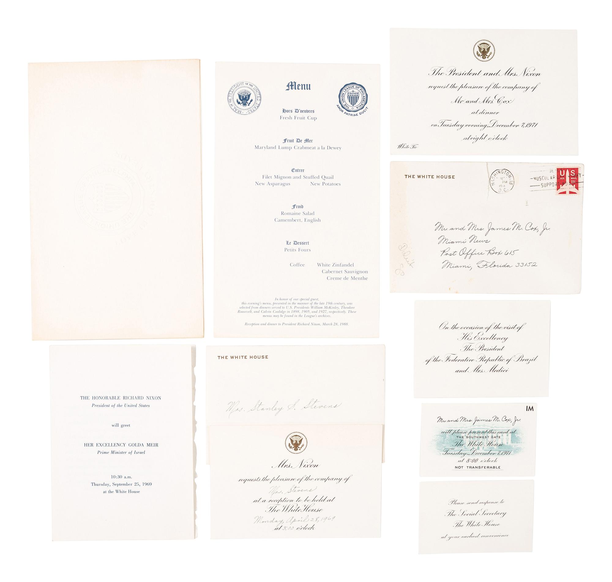 [NIXON, Richard M. (1913-1994)]. Programs, invitations, pennants, and limited edition handkerchief from Nixon's 1969 and 1973 inaugurations, comprising: