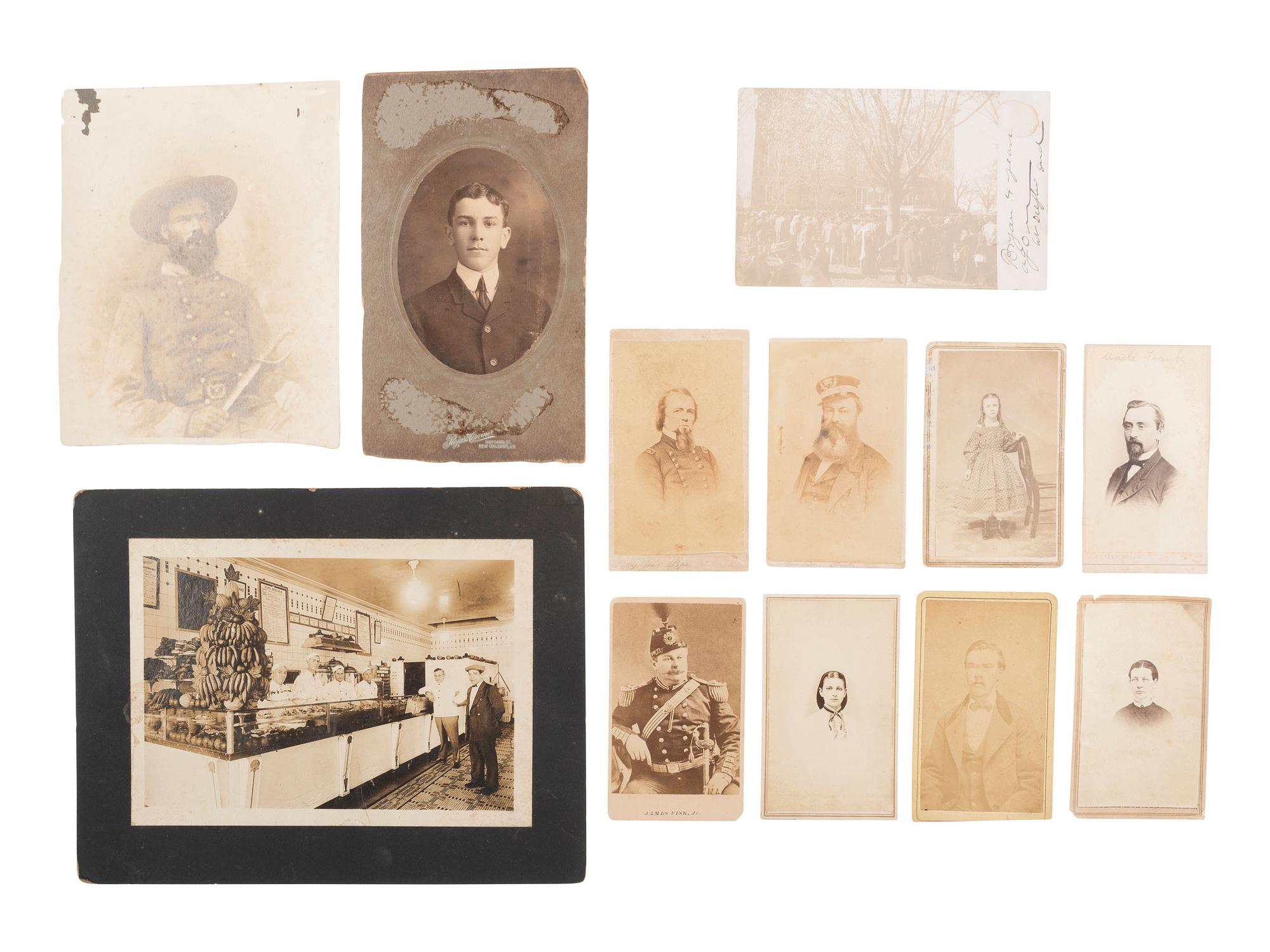 [CIVIL WAR]. Stereoview of a Rebel casualty and CDV of armed soldier, with additional photographs.