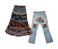 Two Denim Bottoms; One Pair of Patched Wrangler Jeans, One Levis Skirt, 1960s-1970s