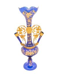 A Victorian Gilt Decorated Cobalt Glass Vase