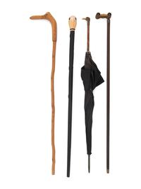 Four Walking Sticks and Umbrellas