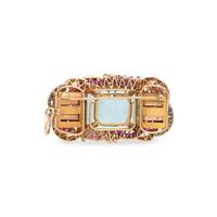 RETRO, AQUAMARINE, RUBY, AND DIAMOND BROOCH PENDANT