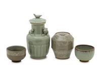 Four Chinese and Japanese Celadon Glazed Porcelain Articles