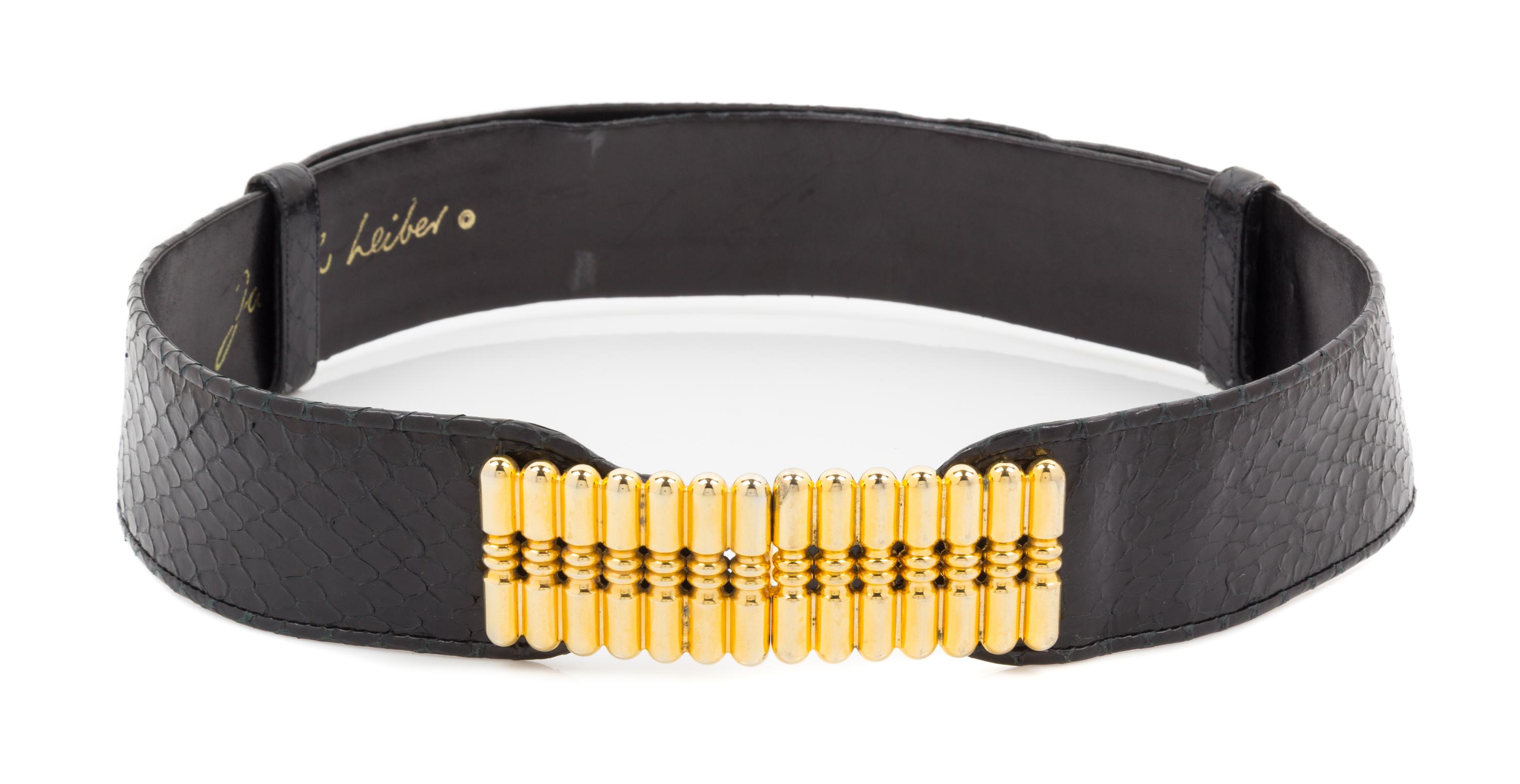 A Judith Leiber Black Snakeskin Belt, 37".