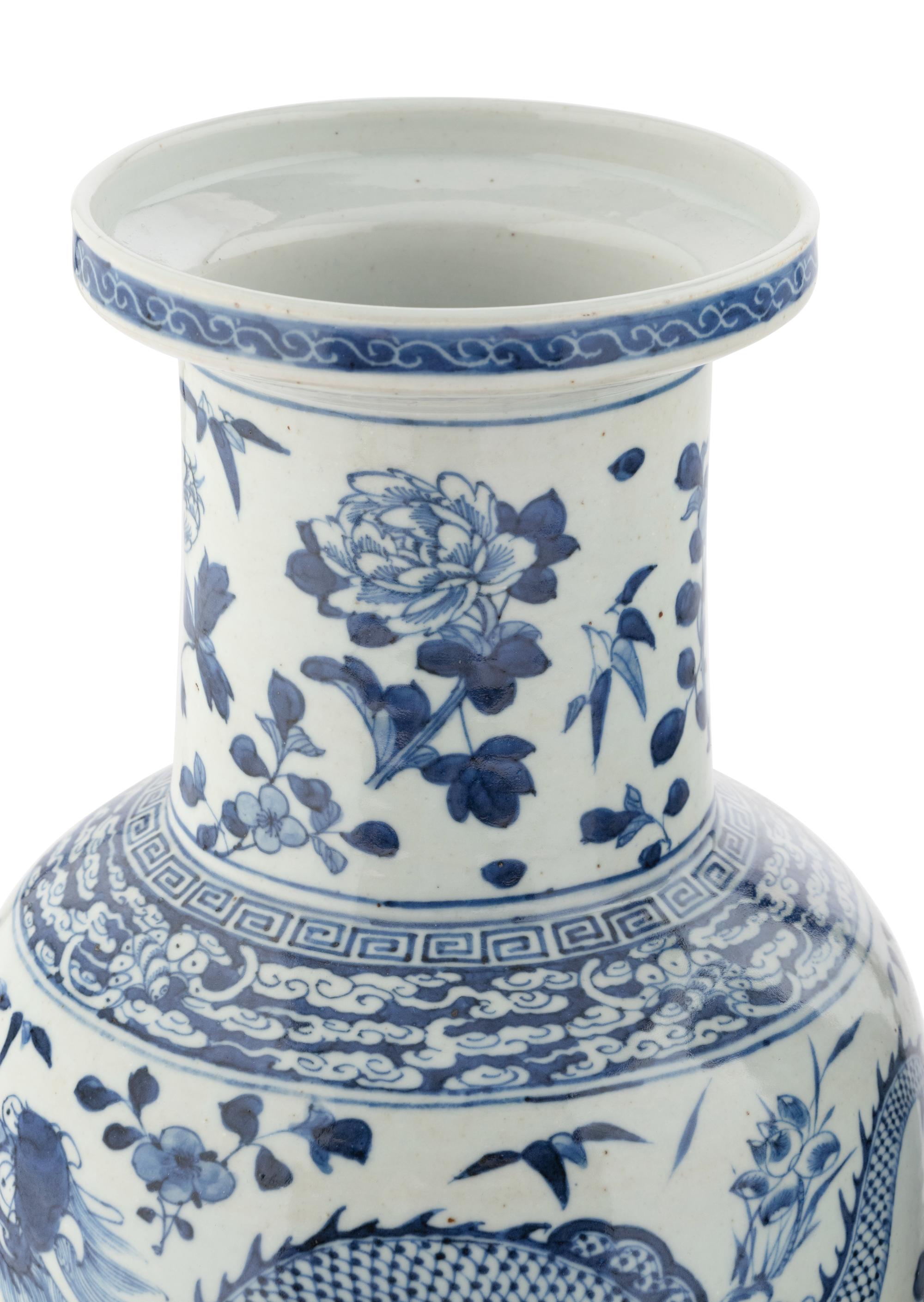 A Pair of Chinese Blue and White Porcelain Rouleau Vases