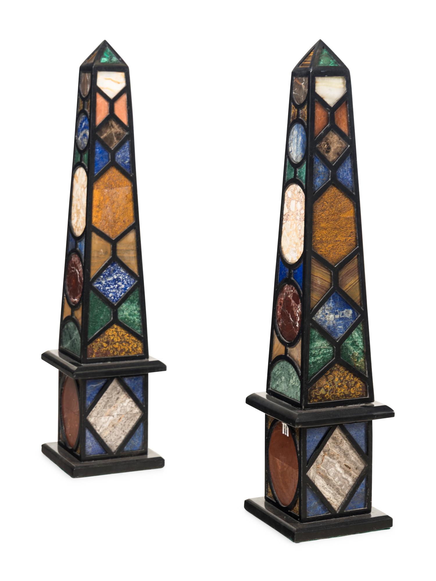 A Pair of Large Specimen Marble and Slate Obelisks