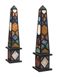 A Pair of Large Specimen Marble and Slate Obelisks