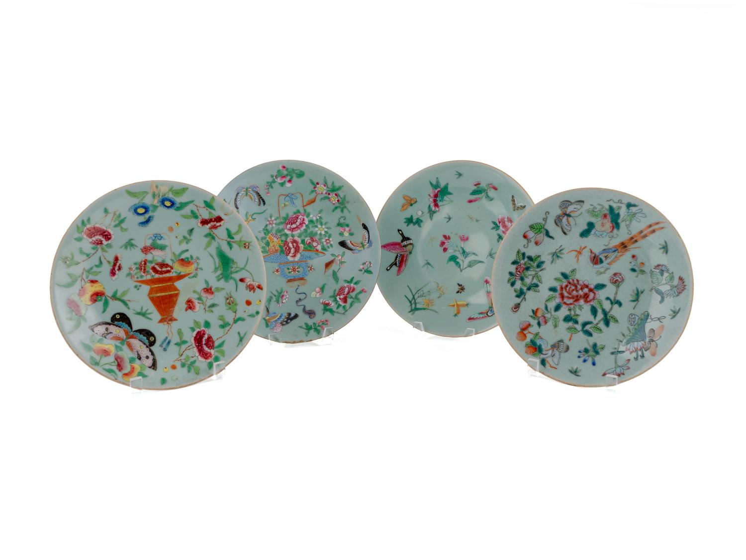 Seven Chinese Export Famille Rose Celadon Porcelain Plates — 19TH CENTURY