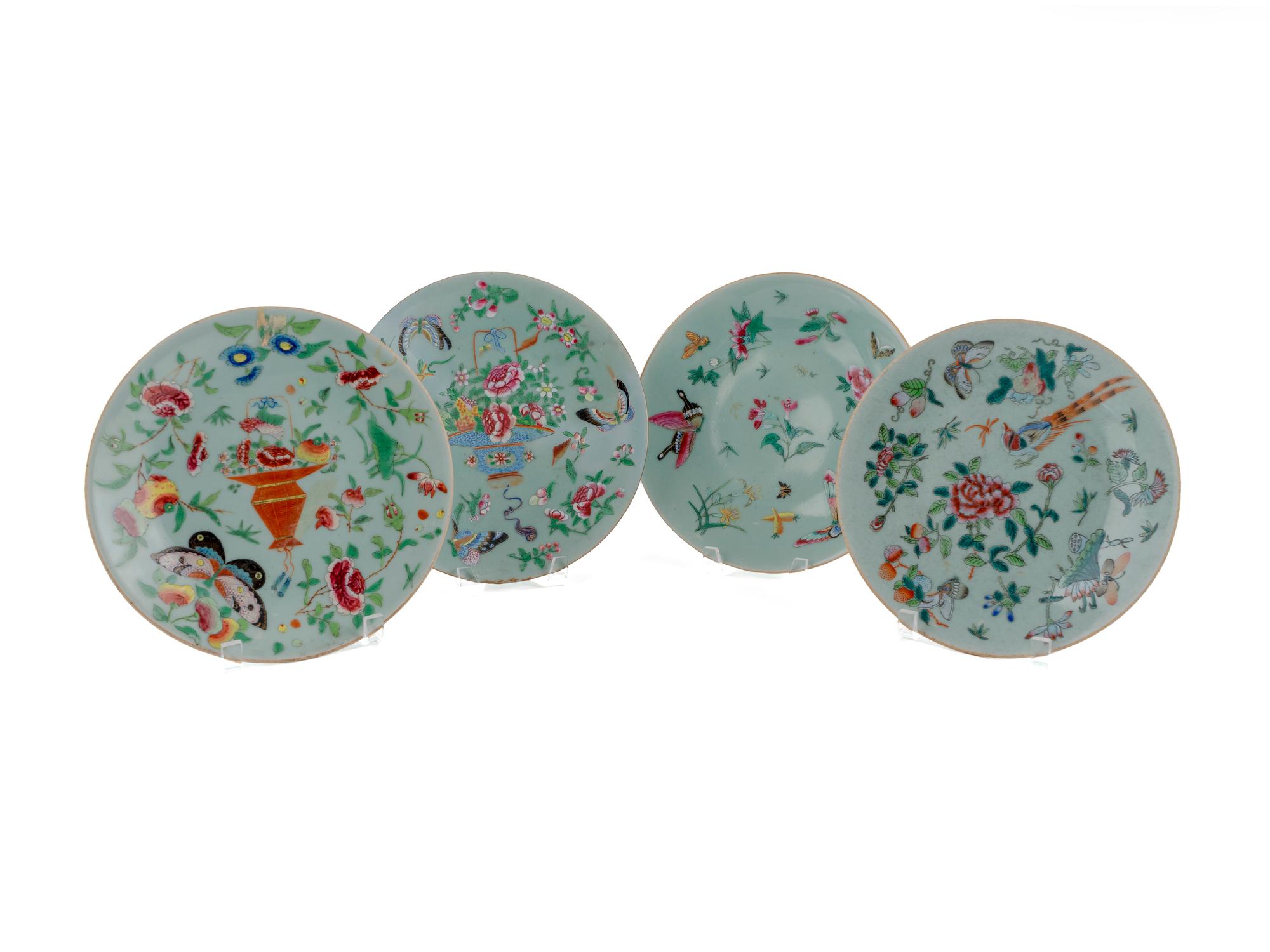 Seven Chinese Export Famille Rose Celadon Porcelain Plates — 19TH CENTURY