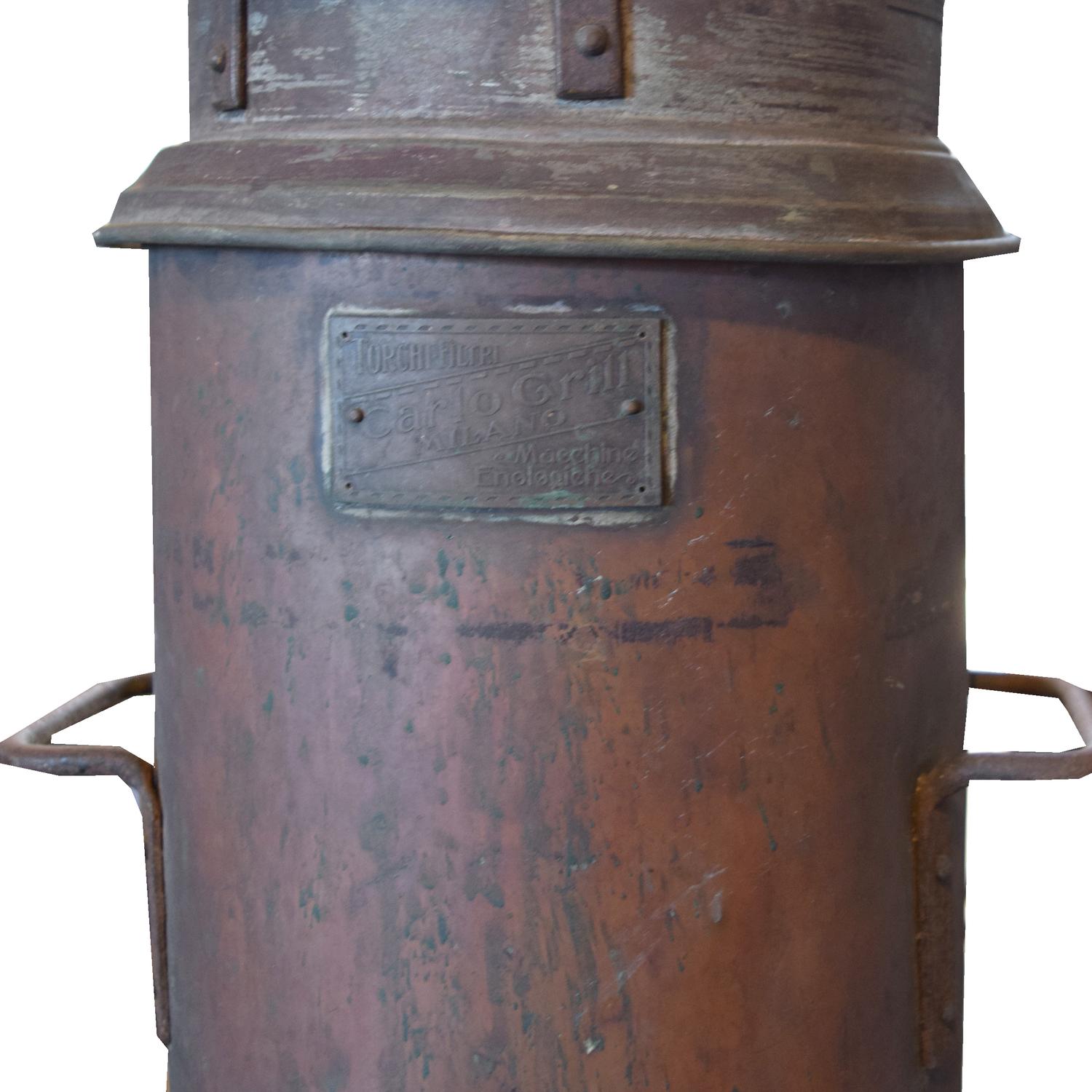 A Copper and Iron Vessel, Lisotto Grappa Distillery 11" W x 14" D x 32" H — Italy, 20th Century