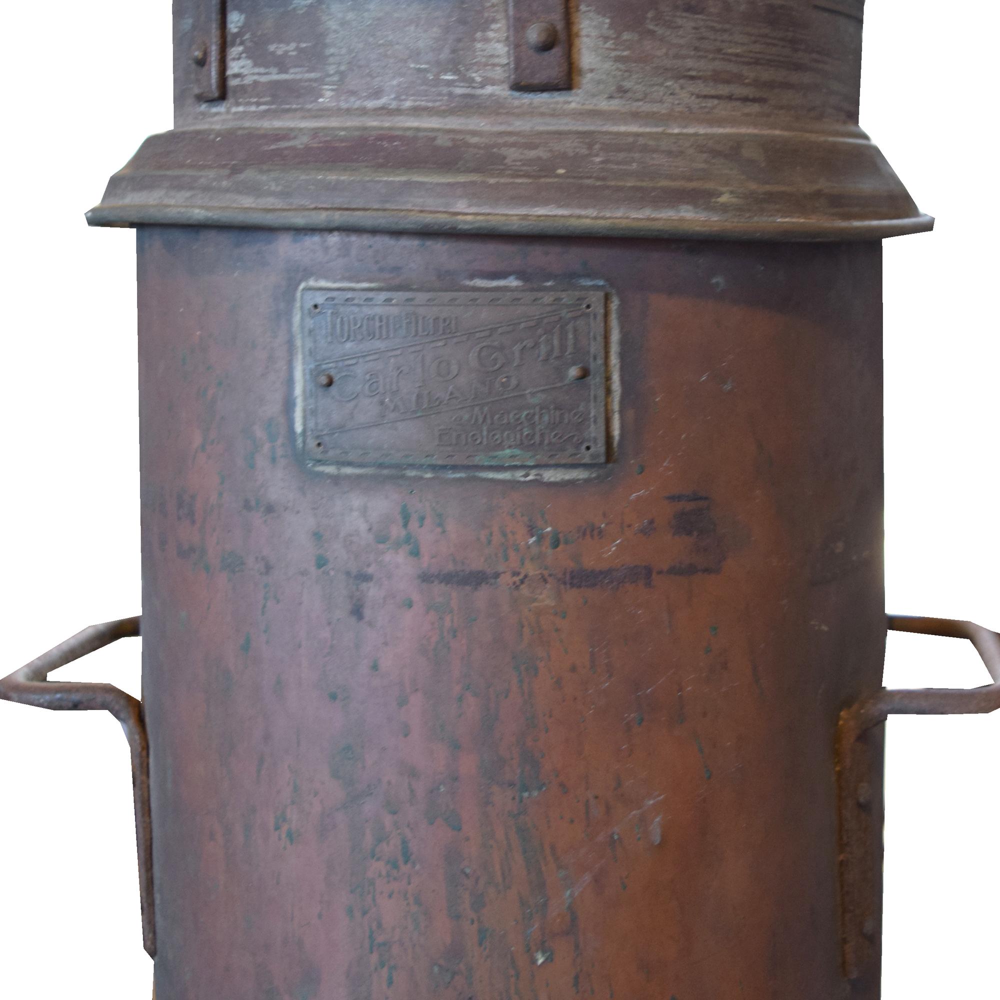 A Copper and Iron Vessel, Lisotto Grappa Distillery 11" W x 14" D x 32" H — Italy, 20th Century