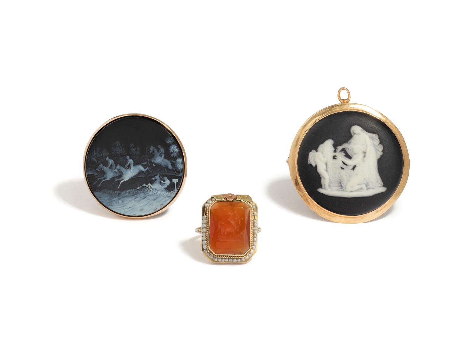 COLLECTION OF CAMEO AND INTAGLIO JEWELRY