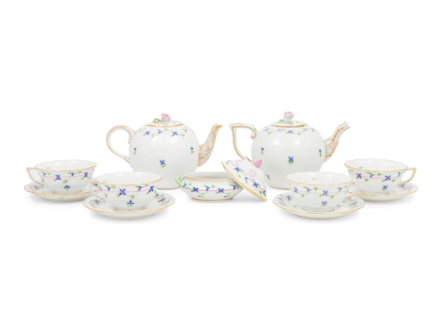 A Herend Porcelain Blue Garland Tea Service