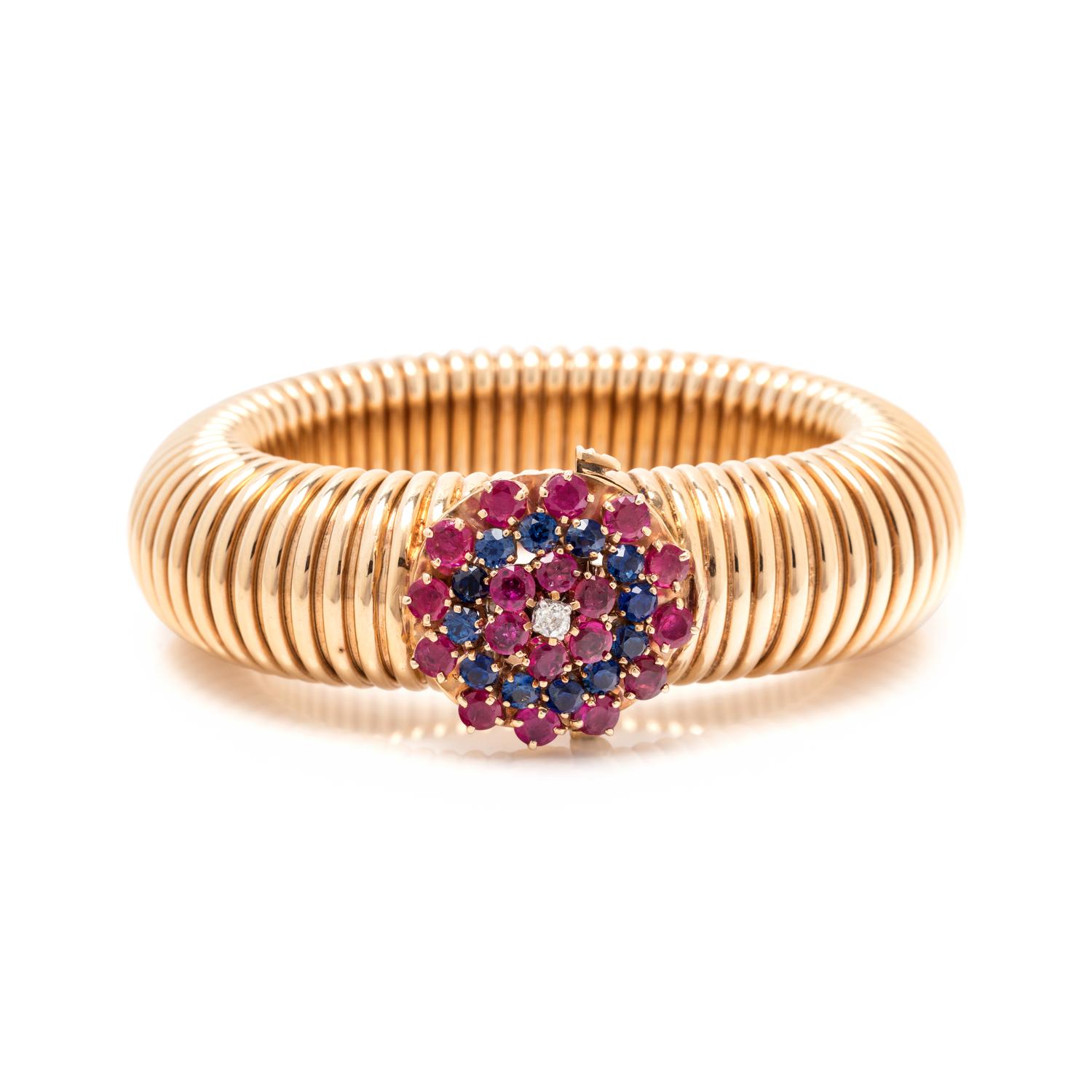 RETRO, YELLOW GOLD, DIAMOND, RUBY AND SAPPHIRE BRACELET