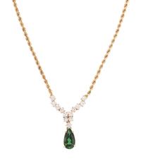 YELLOW GOLD, GREEN TOURMALINE AND DIAMOND NECKLACE