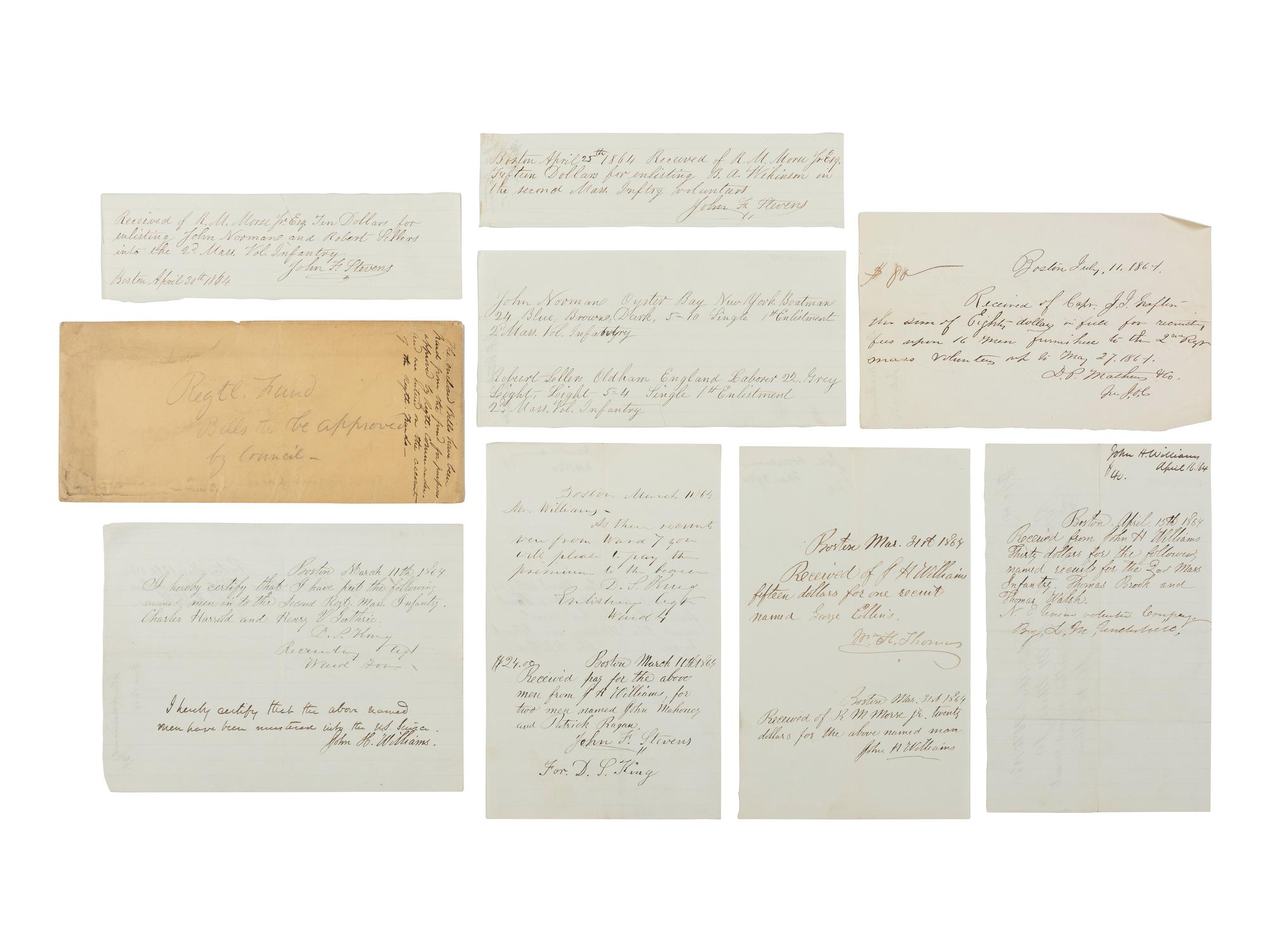 [CIVIL WAR]. War-date documents involving the 2nd Massachusetts Infantry.