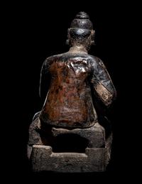 A Chinese Lacquered Wood and Copper Figure of a Daoist Immortal