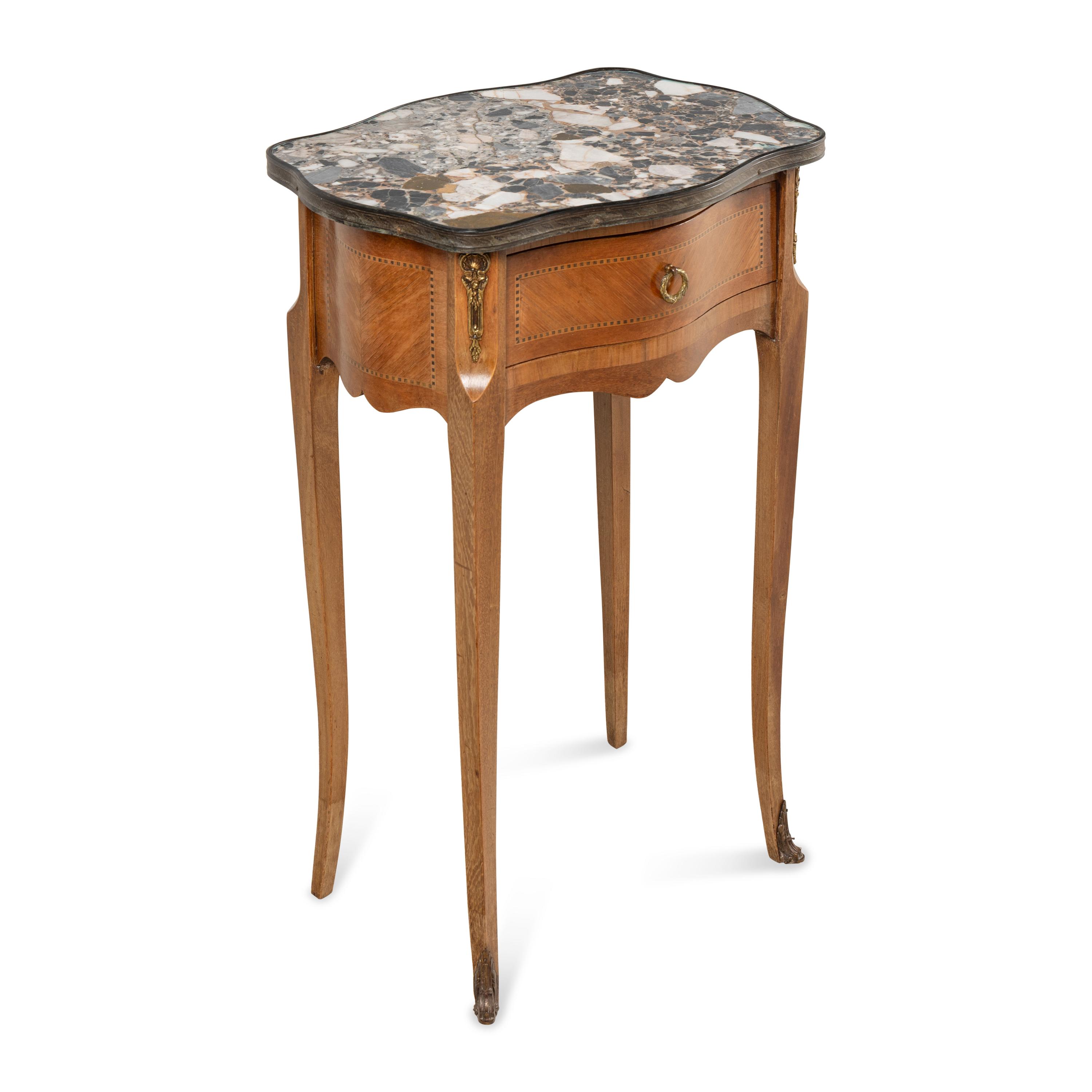 A Louis XV/XVI Transitional Style Marble-Top Side Table