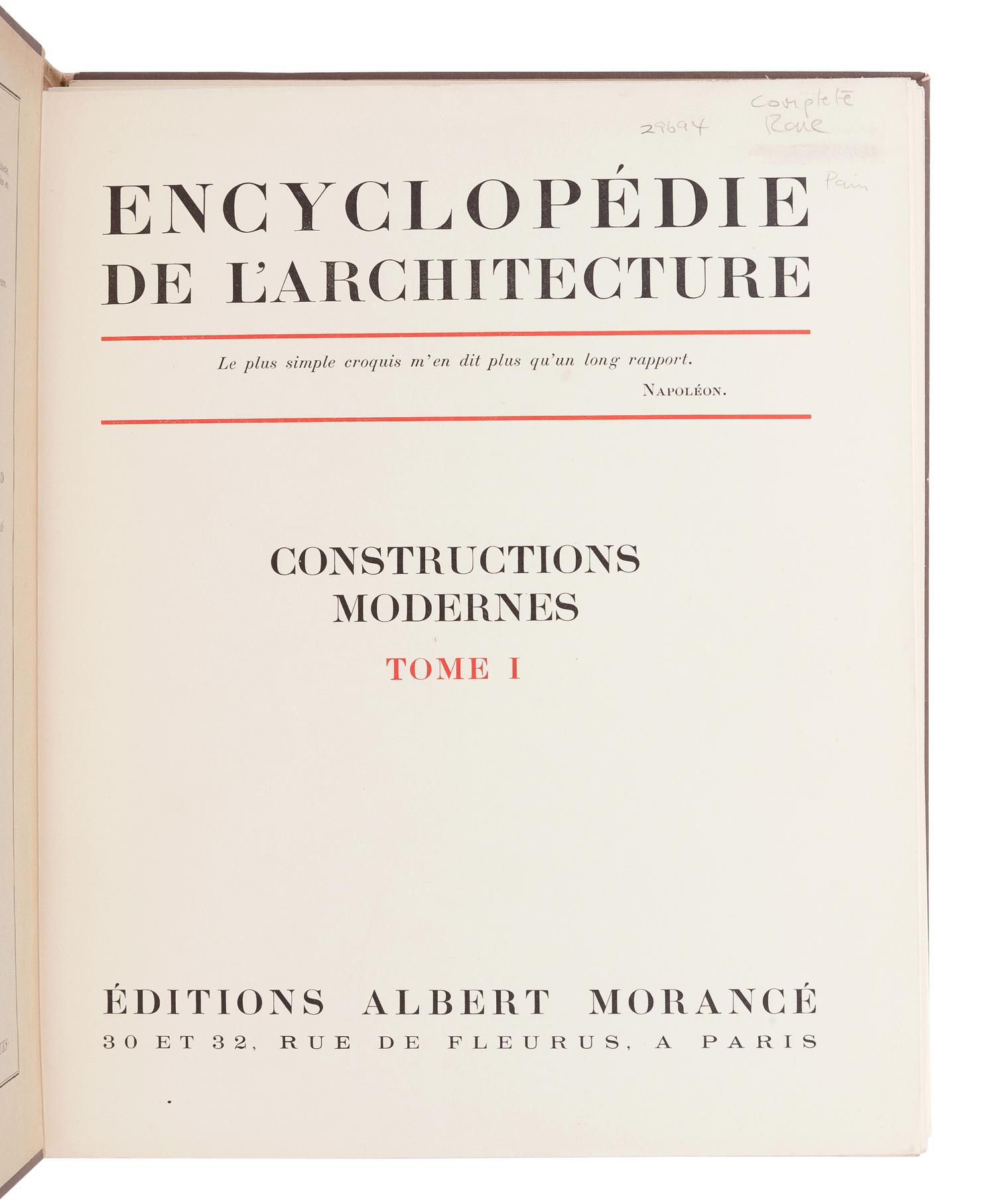 [ARCHITECTURE]. Encyclopédie de L'Architecture . Constructions Modernes. Paris: Éditions Albert Morancé, [1928-1939].