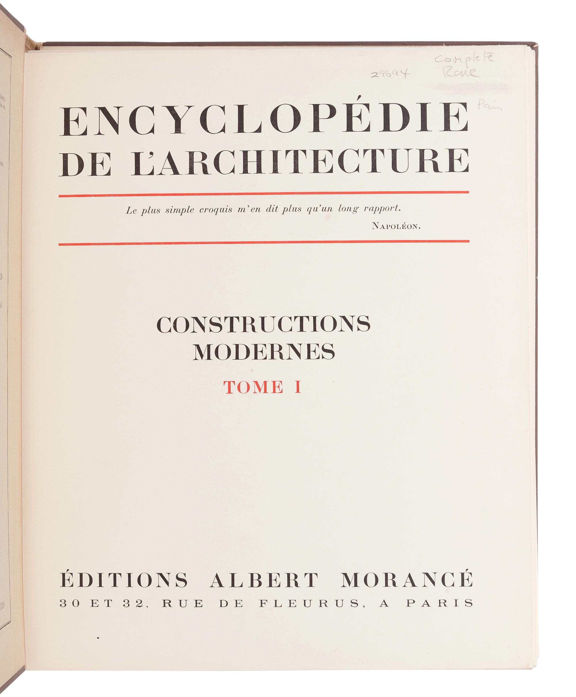 [ARCHITECTURE]. Encyclopédie de L'Architecture . Constructions Modernes. Paris: Éditions Albert Morancé, [1928-1939].