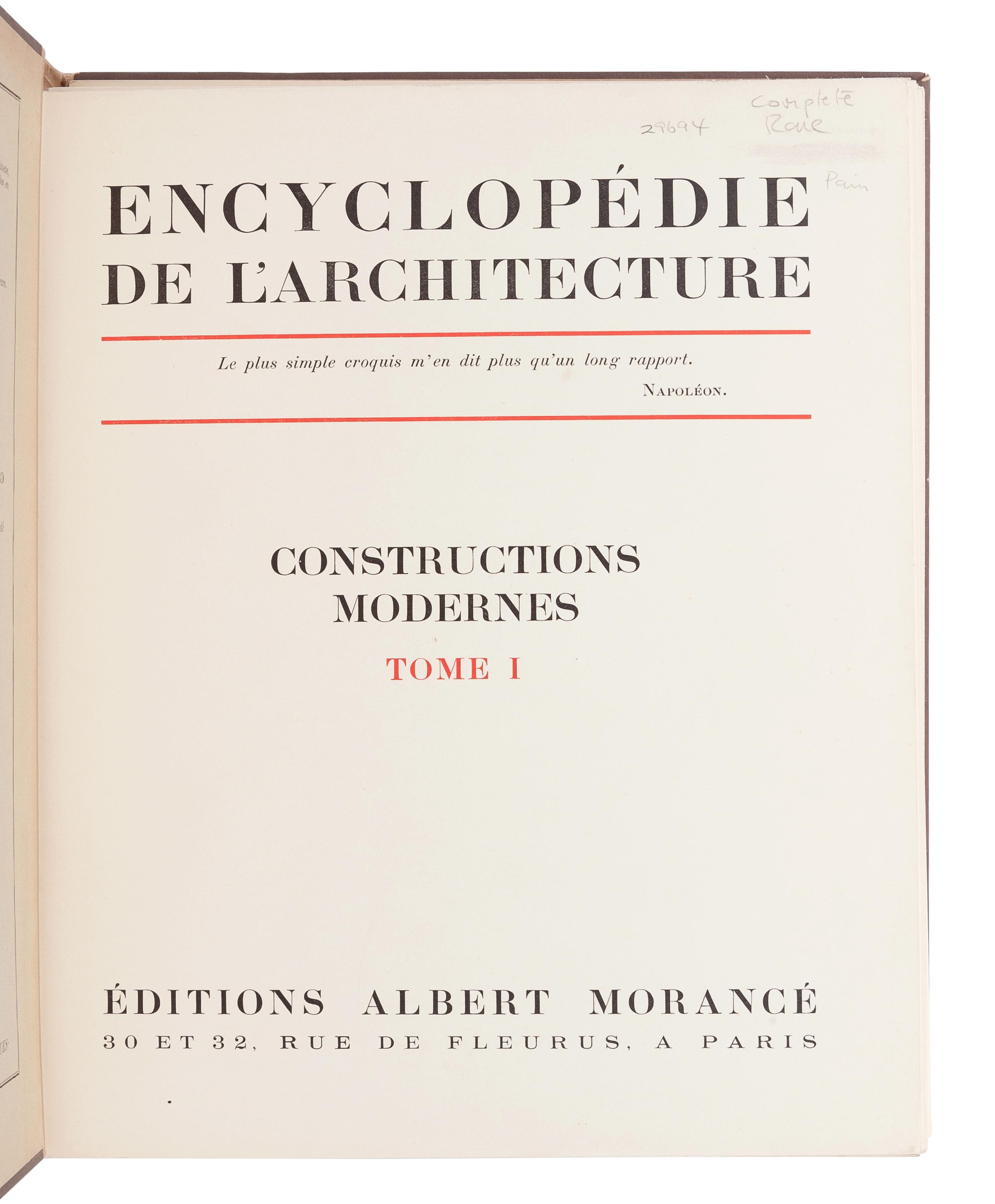 [ARCHITECTURE]. Encyclopédie de L'Architecture . Constructions Modernes. Paris: Éditions Albert Morancé, [1928-1939].