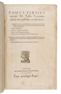 Cicero, Marcus Tullius (106-43 BCE). Opera . Paris: Charles Estienne, Royal Typographer, 1555.