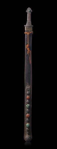 A Tibetan Embellished Sword and Scabbard, Dpa'Dam, 19th Century or Earlier 十九世紀或更早 藏刀一把
