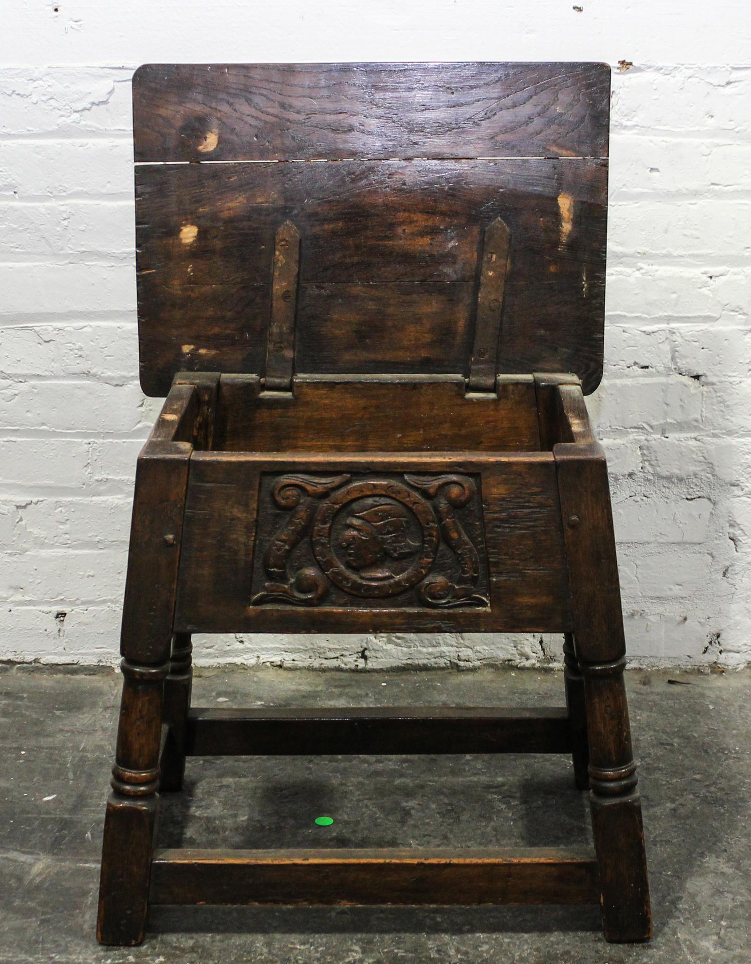 A Jacobean Revival Oak Stool Height 19 1/4 x width 20 x depth 13 1/2 inches. — 19TH/20TH CENTURY