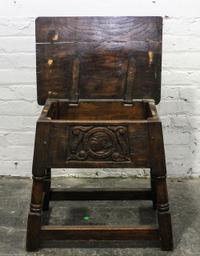 A Jacobean Revival Oak Stool Height 19 1/4 x width 20 x depth 13 1/2 inches. — 19TH/20TH CENTURY