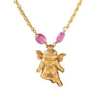 A Hellenistic Gold Eros Pendant — with a modern gold and pink spinel beads chain