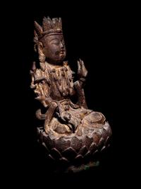 A Chinese Parcel Gilt Bronze Figure of Guanyin