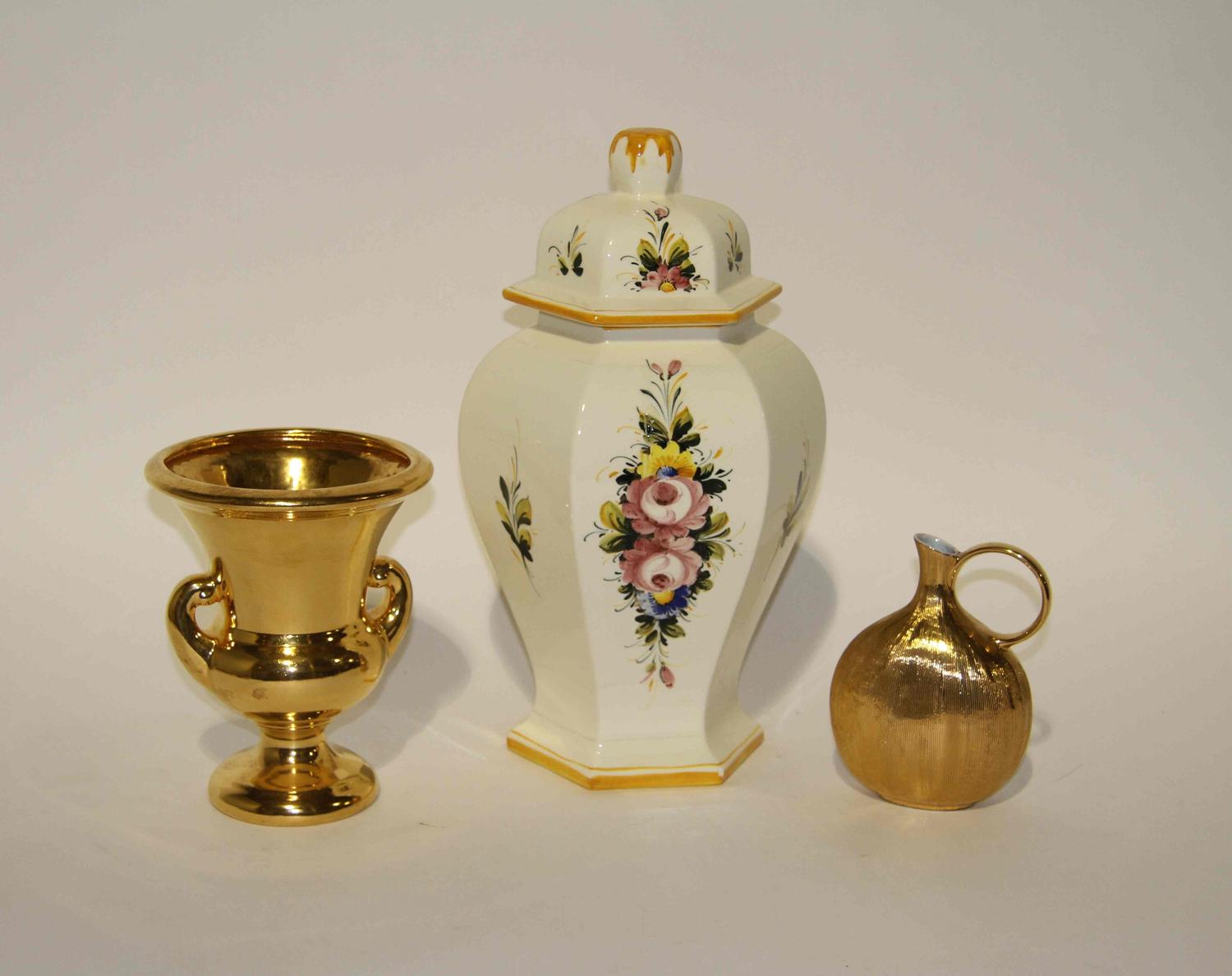 A Group of Six Haeger Pottery Table Articles Height of tallest 16 3/4 inches.