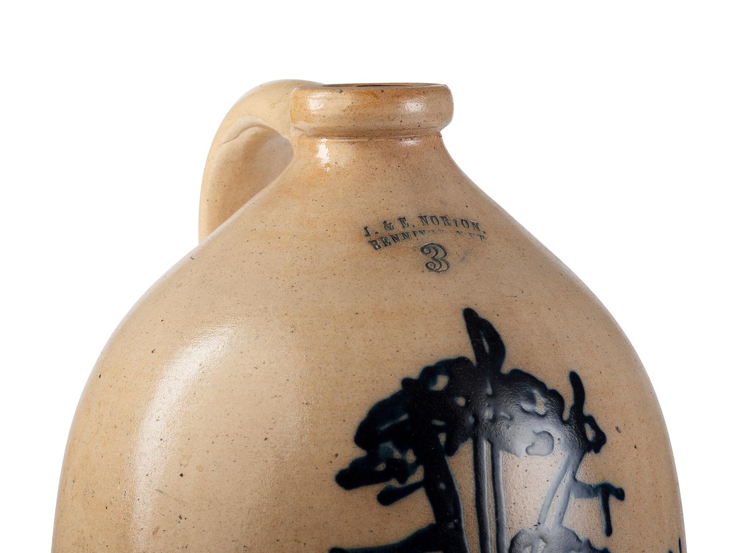 A J&E Norton Cobalt Decorated Stoneware Three-Gallon Jug