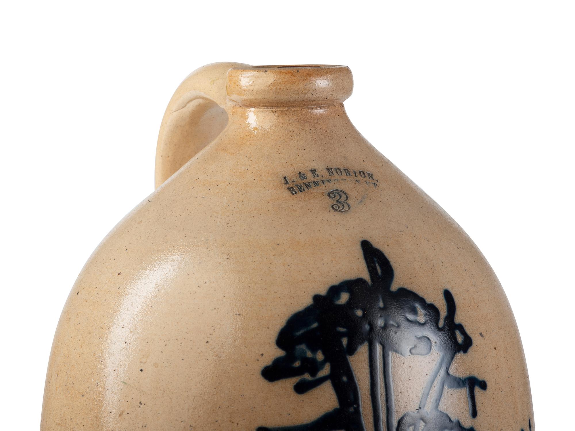 A J&E Norton Cobalt Decorated Stoneware Three-Gallon Jug
