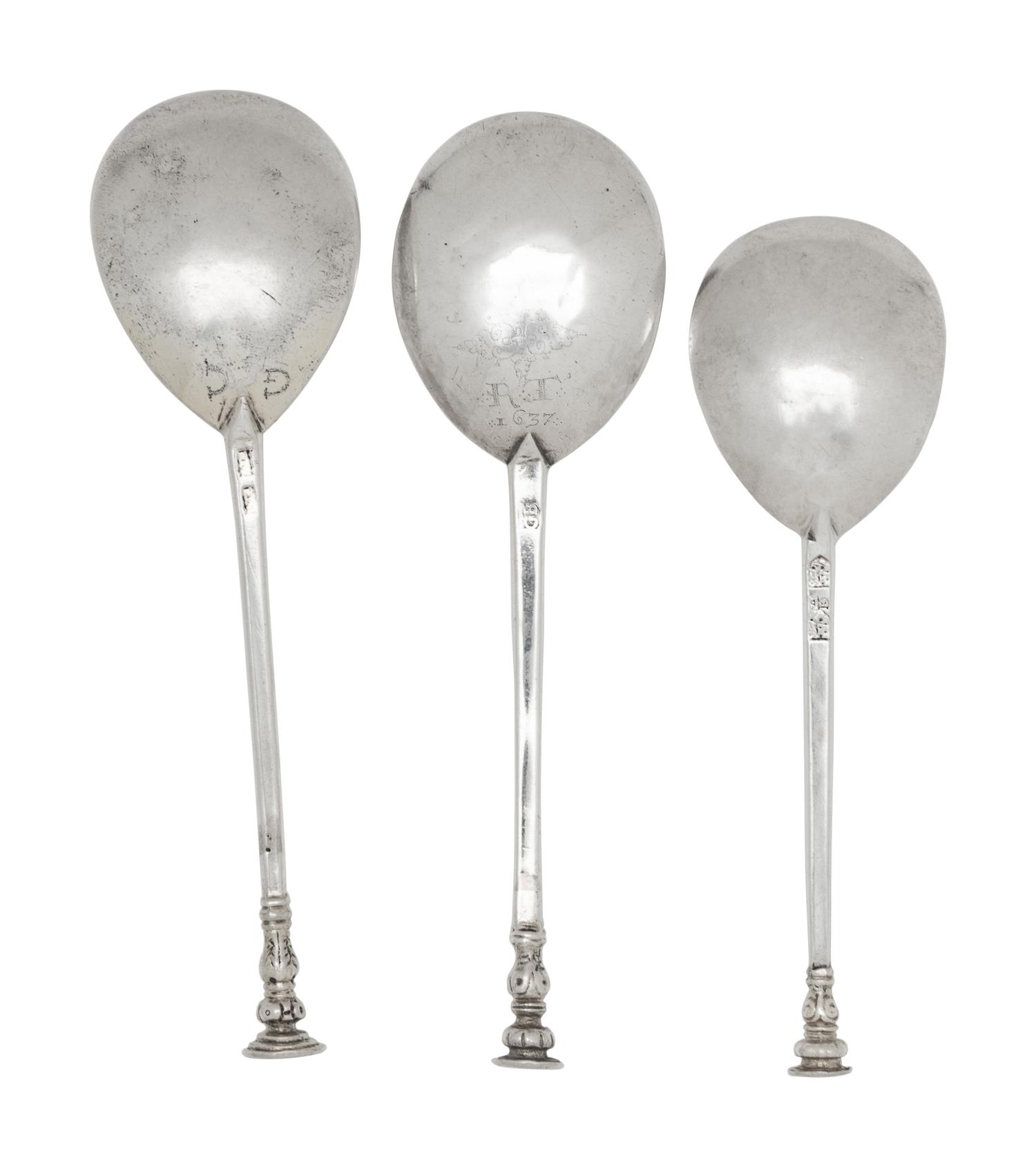 A Group of Three English Provincial Silver Seal Top Spoons