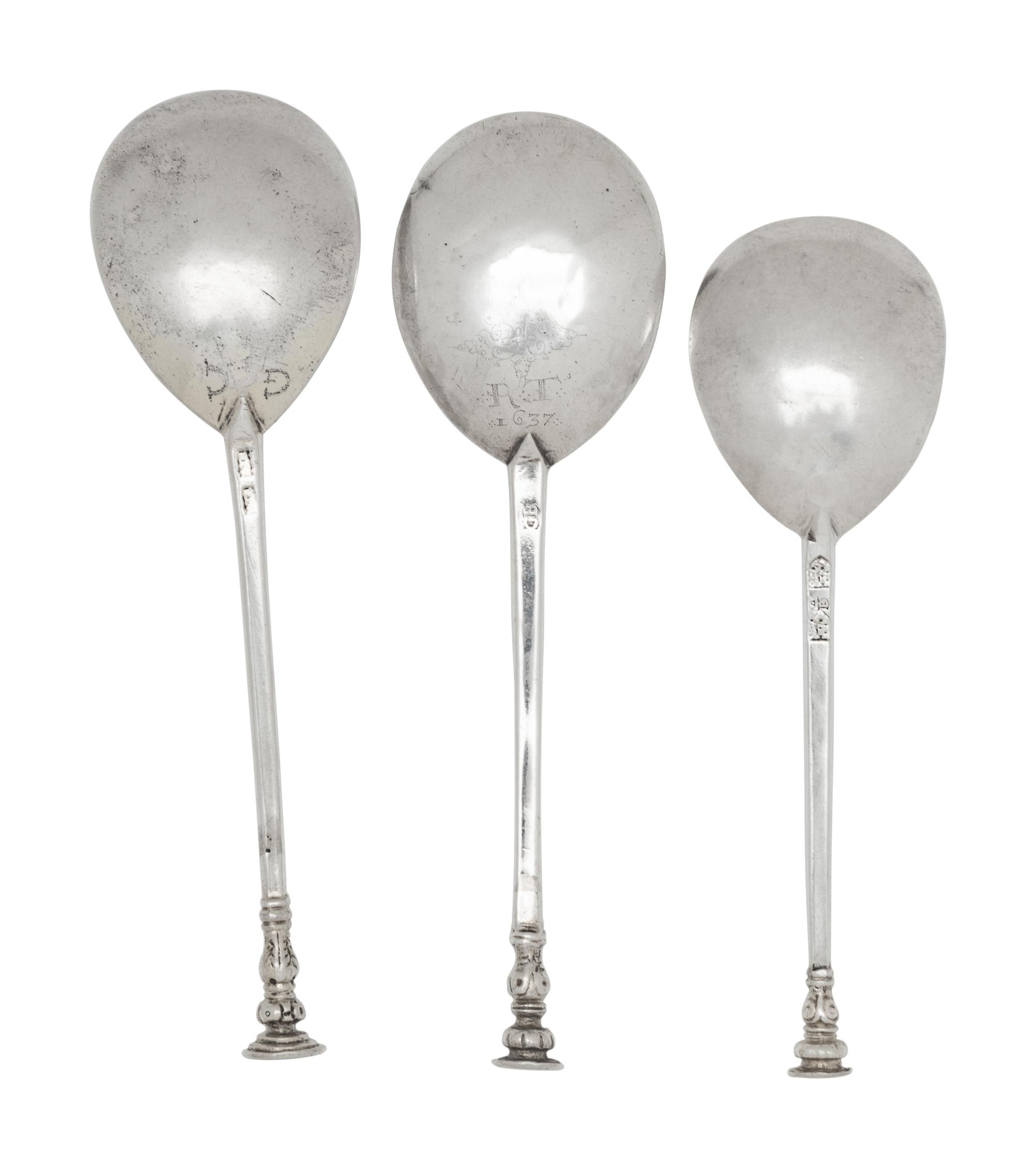 A Group of Three English Provincial Silver Seal Top Spoons