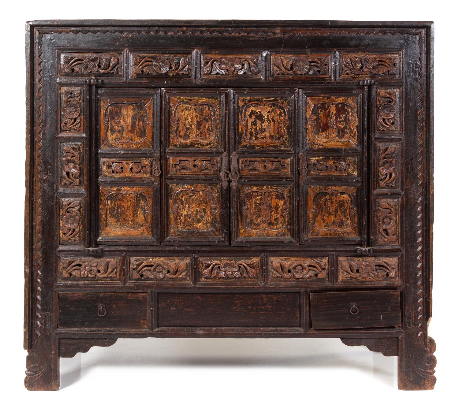 A Mongolian Softwood Cabinet Height 58 3/4 x width 64 x depth 23 inches. — 19TH CENTURY