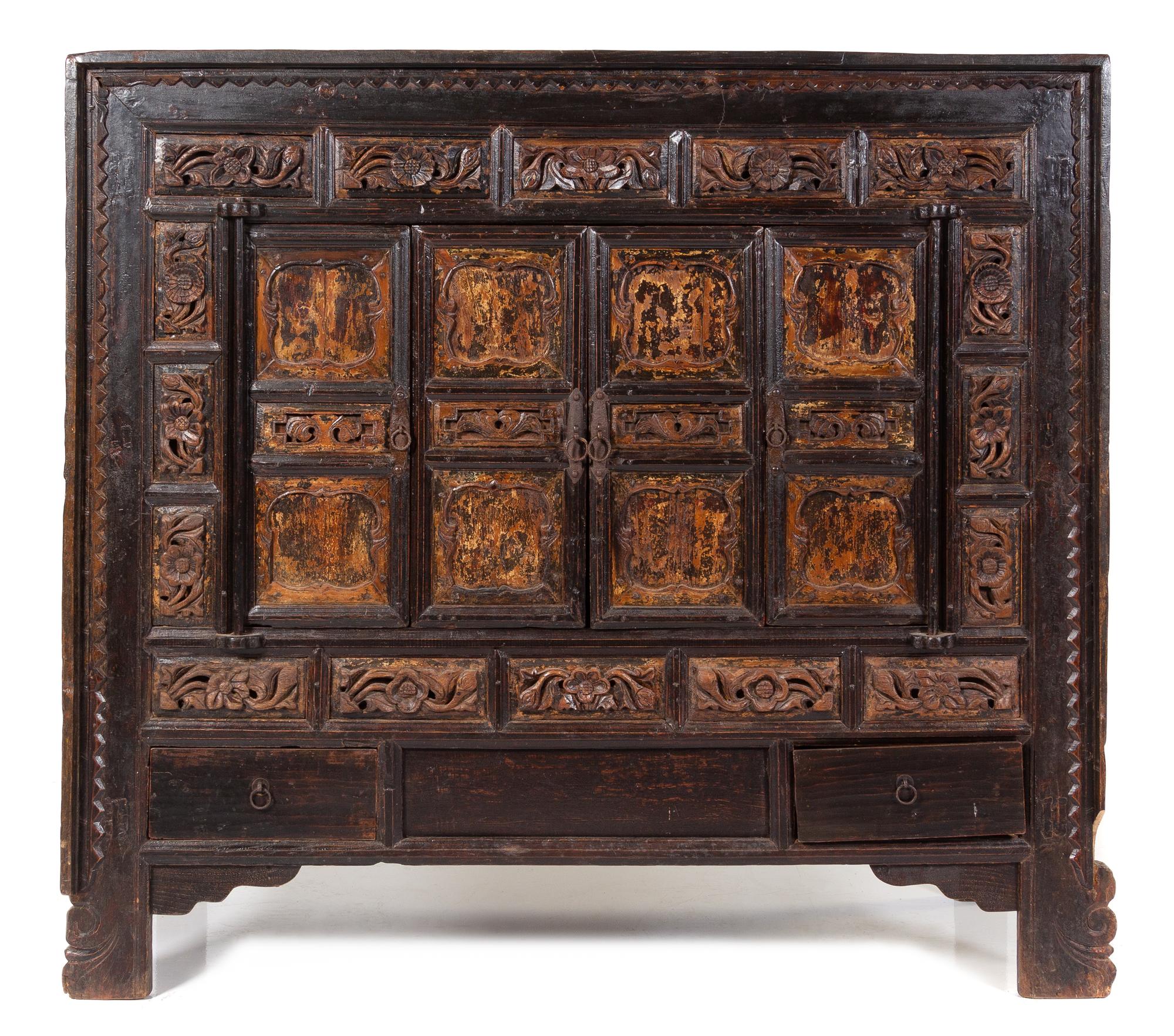 A Mongolian Softwood Cabinet Height 58 3/4 x width 64 x depth 23 inches. — 19TH CENTURY